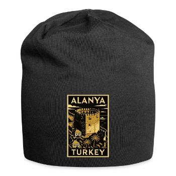 Alanya Turkey – Affiche de voyage en linogravure dorée/noire - Bonnet en jersey - noir - Devant