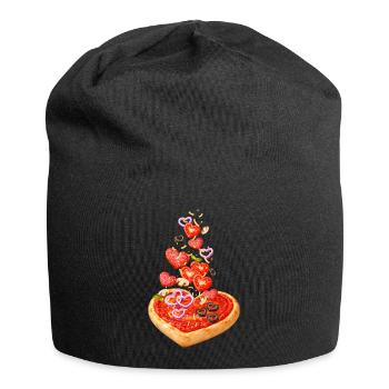Pizza en forme de cœur avec illustration de salami - Bonnet en jersey - noir - Devant