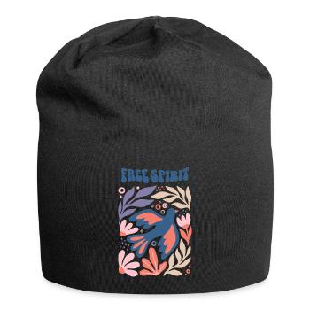 Free Spirit - Aesthetic Boho Graphic Floral Bird - Jersey Beanie - black - Front