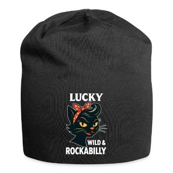 Lucky, Wild & Rockabilly : Black Retro Cat - Bonnet en jersey - noir - Devant