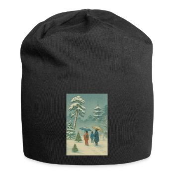 Japanische Weihnacht im Ukiyo-e Winterstil - Jersey-Beanie - Schwarz - Vorne