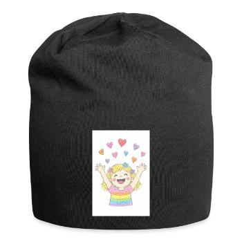 Fröhliches Mädchen streut Herzen - Jersey-Beanie - Schwarz - Vorne