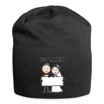 Wedding Couple Cartoon Sign Just Married - Jersey Beanie - black - Front