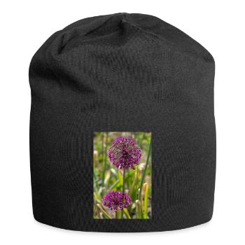 Poireaux ornementaux en violet : fleurs sphériques - Bonnet en jersey - noir - Devant