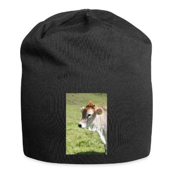 Vache dans un vert de pâturage ensoleillé - Bonnet en jersey - noir - Devant