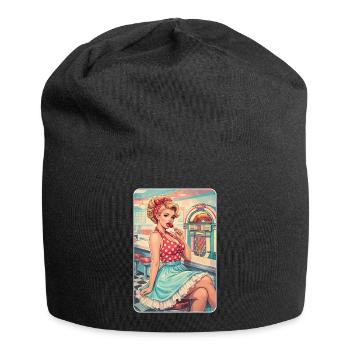 Rockabilly Pin-Up Girl im 50s Retro Diner - Jersey-Beanie - Schwarz - Vorne