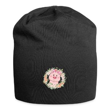 Schwein Blumen - Jersey-Beanie - Schwarz - Vorne