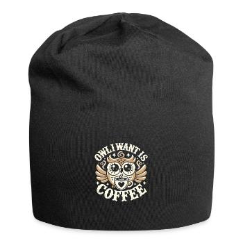 Eule Ich will Kaffee - Jersey-Beanie - Schwarz - Vorne