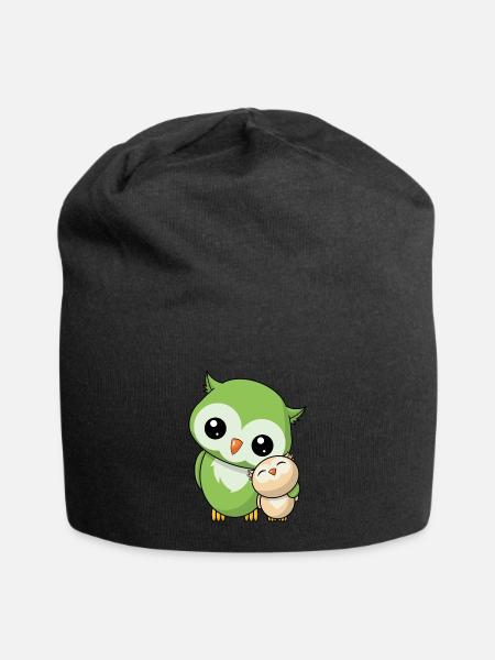 Niedliche Eulen Eule Geschwister Freunde Familie - Jersey-Beanie - Schwarz