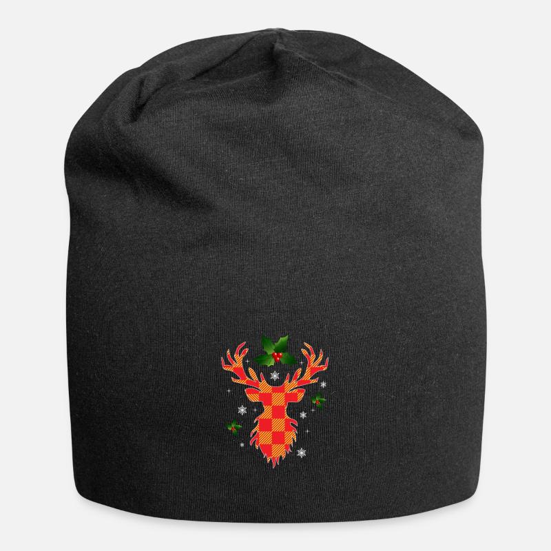 Rentier - Karo - Jersey-Beanie - Schwarz