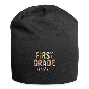 Leopard First Grade Teacher 1st Grade Back To - Jersey Beanie - black - Front