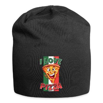I Love Pizza Pizzastück Gesicht Lacht Pizzeria - Jersey-Beanie - Schwarz - Vorne