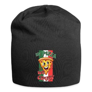 In Pizza We Crust Pizzastück Gesicht Lacht Lustig - Jersey-Beanie - Schwarz - Vorne