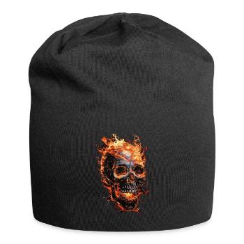 Skull Flames Skull Fire Skeleton Biker - Jersey Beanie - black - Front
