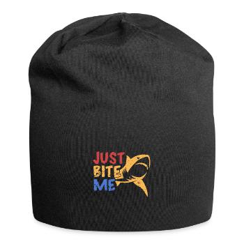 Beiß mich einfach - Jersey-Beanie - Schwarz - Vorne