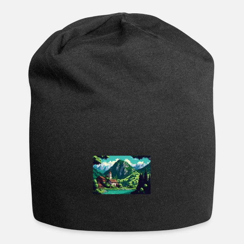 8bit Pixel Bergsee - Jersey-Beanie - Schwarz