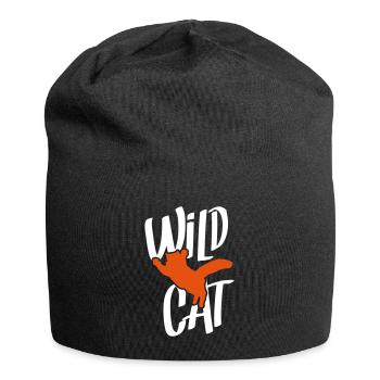 cat silhouette wild cat - Jersey Beanie - black - Front