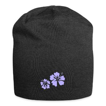 Lila Hibiskus - Jersey-Beanie - Anthrazit - Vorne