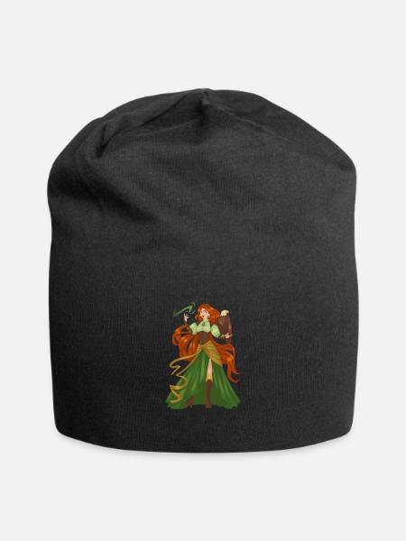 Sorcière Cheveux Roux Oiseau Jolie Dame Modèle Fantaisie - Bonnet en jersey - noir
