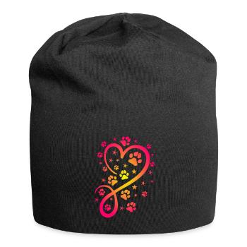 Herz mit Pfötchen und Sternen - Jersey-Beanie - Schwarz - Vorne