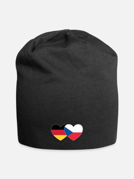 Deutschland Tschechien Flagge Herz - Jersey-Beanie - Schwarz