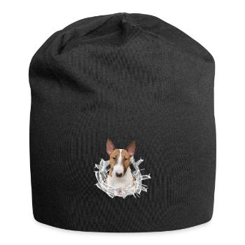 Bullterrier *Glas-Loch* - Jersey-Beanie - Schwarz - Vorne