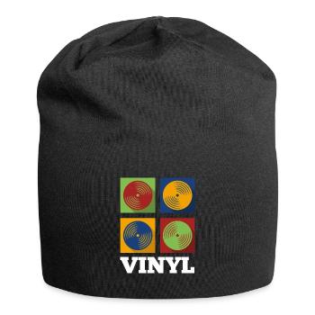 retro vinyl records flat design old school - Jersey Beanie - black - Front