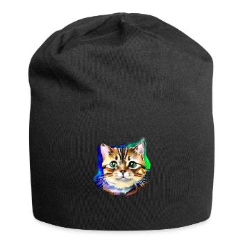 Katzengesicht 3 - Jersey-Beanie - Schwarz - Vorne