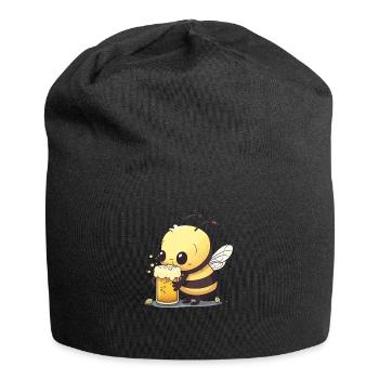 Abeille mignonne avec de la bière. - Bonnet en jersey - noir - Devant