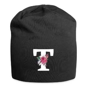 Buchstabe t blumig - Jersey-Beanie - Schwarz - Vorne