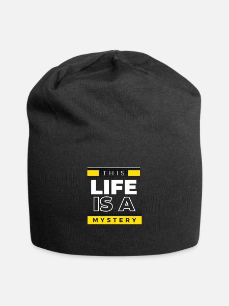 Life is a mystery - With bright yellow stripes - Jersey Beanie - black