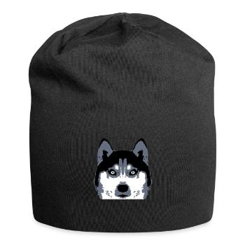 Dog White Husky Face Head Beautiful Breed Cool - Jersey Beanie - black - Front