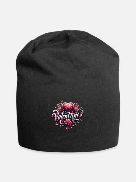Valentinstag - Jersey-Beanie - Schwarz