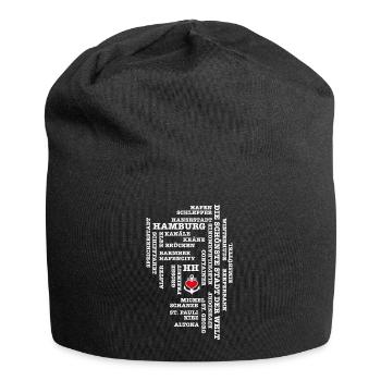 Hamburg Begriffe / Herz auf Anker / Text weiss - Jersey-Beanie - Schwarz - Vorne