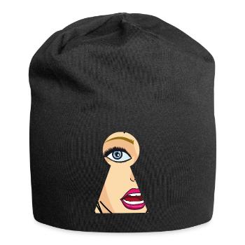 Femme regarde à travers le trou de la serrure, pop art comique - Bonnet en jersey - noir - Devant