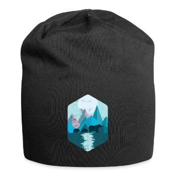 Geometrische Berge | Natur Bär Wald Wildnis Tiere - Jersey-Beanie - Schwarz - Vorne