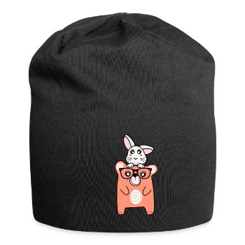 ours cool et lapin mignon - Bonnet en jersey - noir - Devant