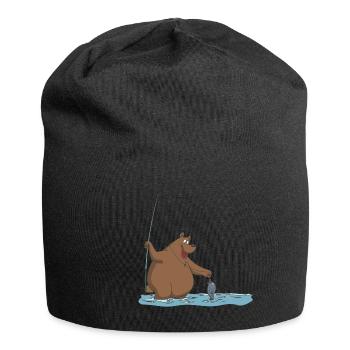 A bear is fishing for a fish gift - Jersey Beanie - black - Front