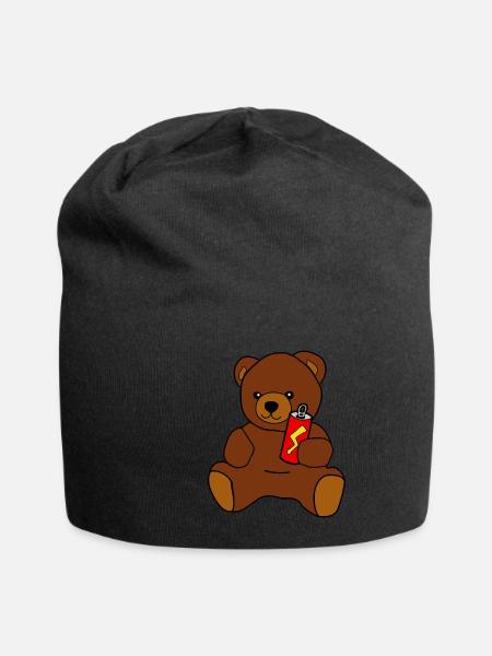 Teddy-Bär mit Energy Drink - Jersey-Beanie - Schwarz