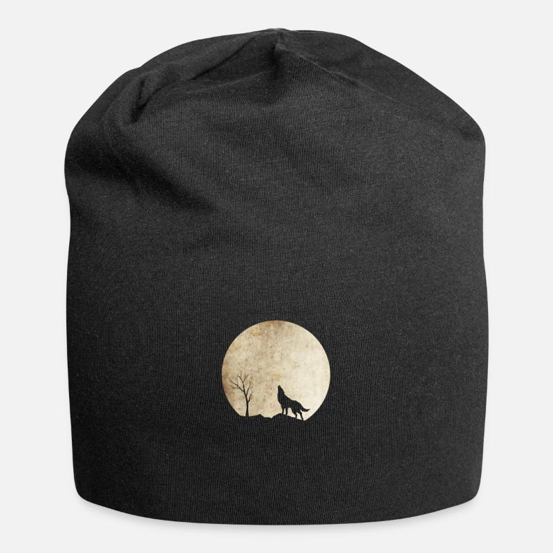 Heulender Wolf mit Mond - Jersey-Beanie - Schwarz