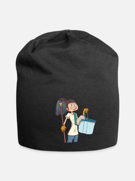 Femme de ménage avec une vadrouille et un seau - Bonnet en jersey - noir