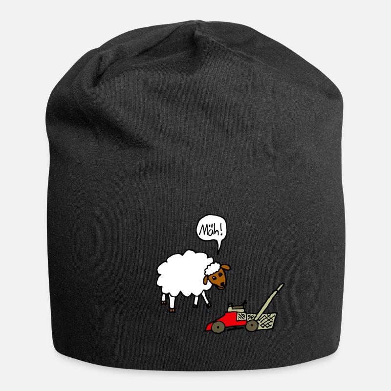 Schaf und Rasenmäher lustiger Comic Spruch Witz - Jersey-Beanie - Schwarz