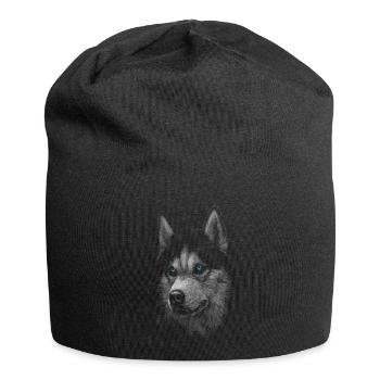 Wolf mit blauen Augen - Jersey-Beanie - Schwarz - Vorne