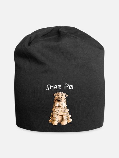 Happy Shar Pei I Folding Dog I Dog - Jersey Beanie - black