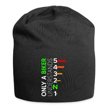 motorcycle 5 speed moped biker mz one down four up S5 - Jersey Beanie - black - Front