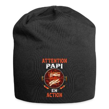 Attention Papi En Action Drôle Barbecue Humour - Bonnet en jersey - noir - Devant