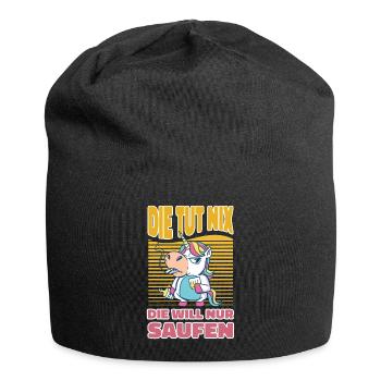 Böses Einhorn Saufen Bier Trinken - Lustiges - Jersey-Beanie - Schwarz - Vorne