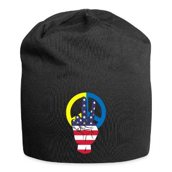 Amerika Flagge Friedenszeichen Ukraine Flagge - Jersey-Beanie - Schwarz - Vorne