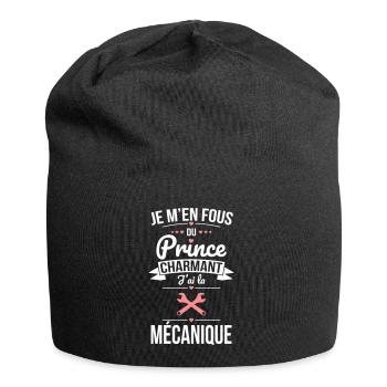 Je m'en fous du prince charmant j'ai la mécanique - Bonnet en jersey - noir - Devant