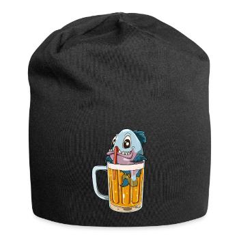Lustiger Fisch trinkt Bier - Jersey-Beanie - Schwarz - Vorne